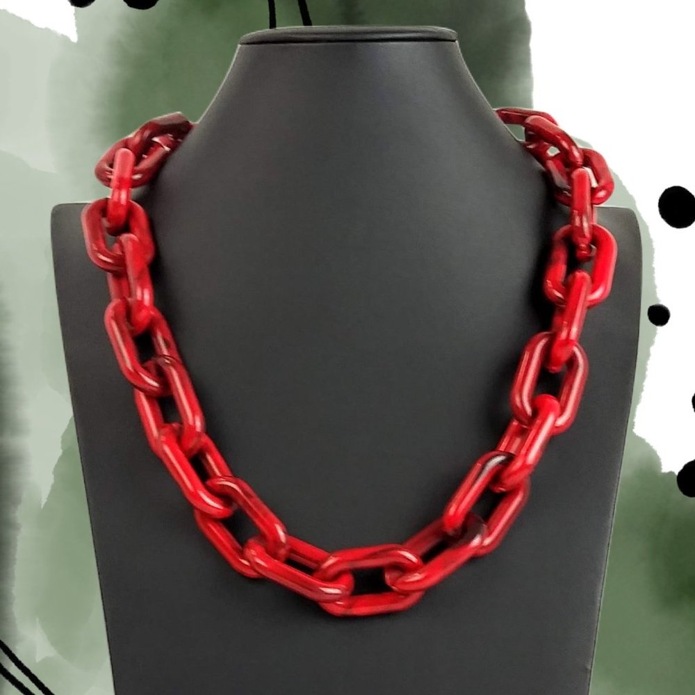RED HOT PVC ANCHOR LINK Statement Necklace